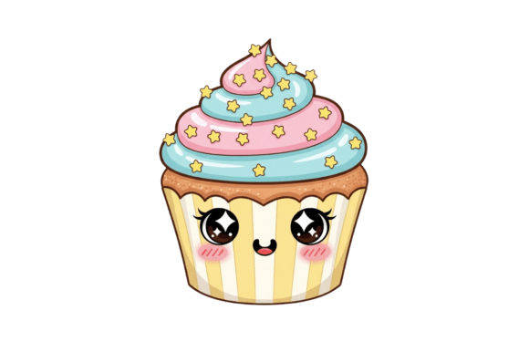 A Cute Cartoon Cupcake with a Smiling Face: Elevating Digital Design with Kawaii Aesthetics