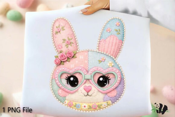 Floral Bunny Patchwork PNG for Spring Designs