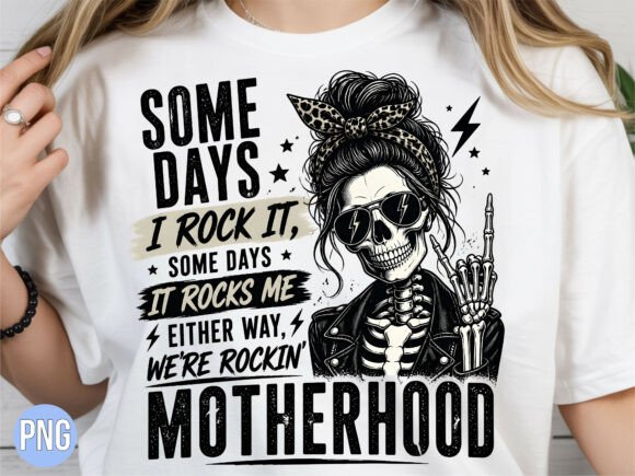 Messy Bun Rockin Motherhood Skull PNG